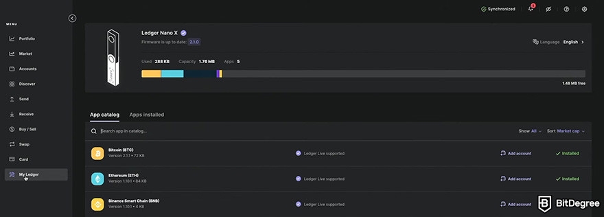 How to buy SOLV crypto: the Ledger Live app interface showing My Ledger page.