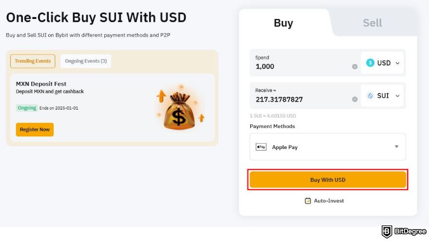 How to buy SUI: click on "Buy" selection.