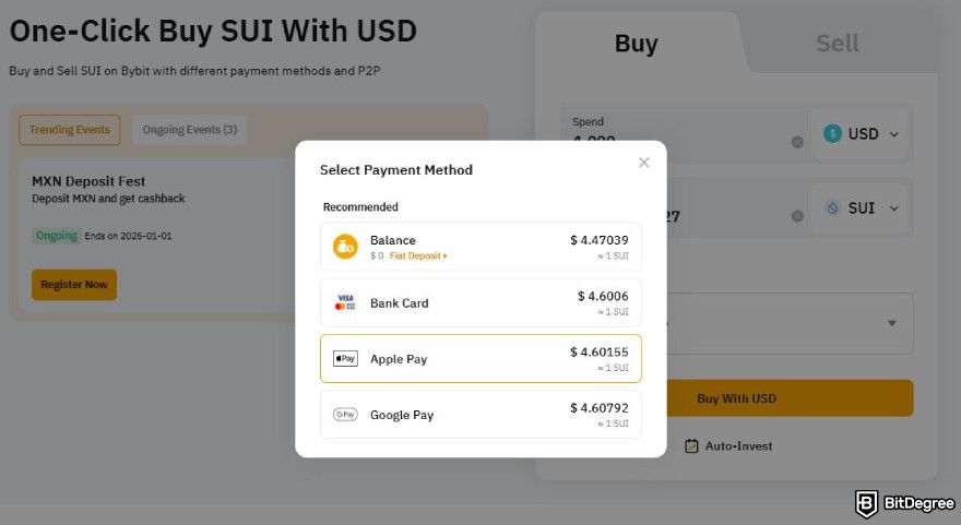 How to buy SUI: choose your payment method.