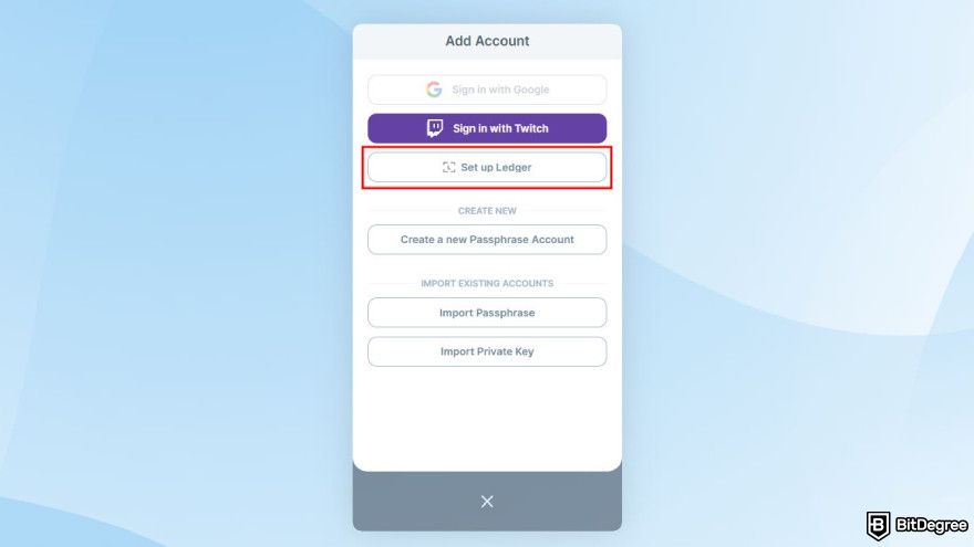 How to buy SUI: set up Ledger wallet on Sui extension.