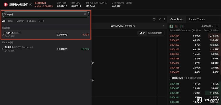 How to buy Supra crypto: the SUPRA/USDT trading pair on KuCoin.