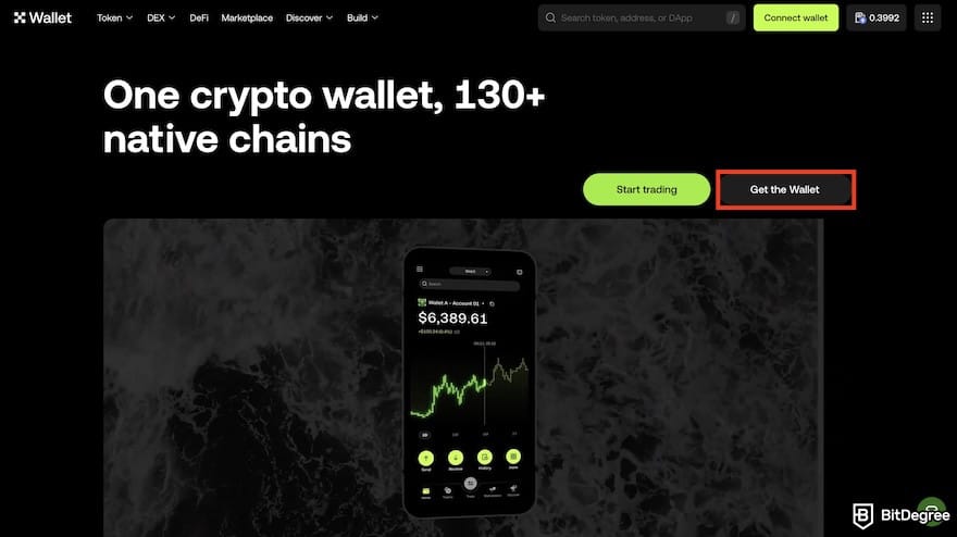 How to buy Supra crypto: the [Get the Wallet] button outlined on the OKX Web3 Wallet homepage.