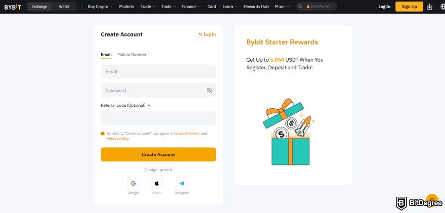 How to buy Trump crypto coin: create an account on Bybit.