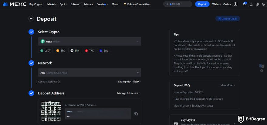 How to buy the Trump crypto: deposit on MEXC.