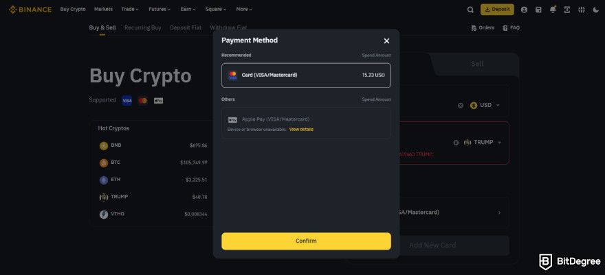 How to buy Trump crypto coin: payment methods on Binance.