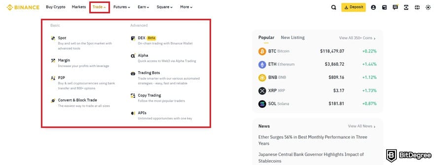 How to buy USDC: available trading options on Binance.