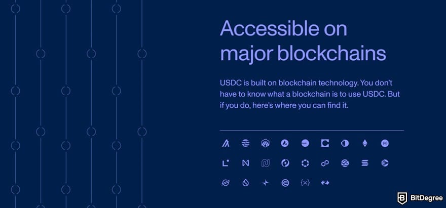 How to buy USDC: blockchain platform logos shown on the USDC website.