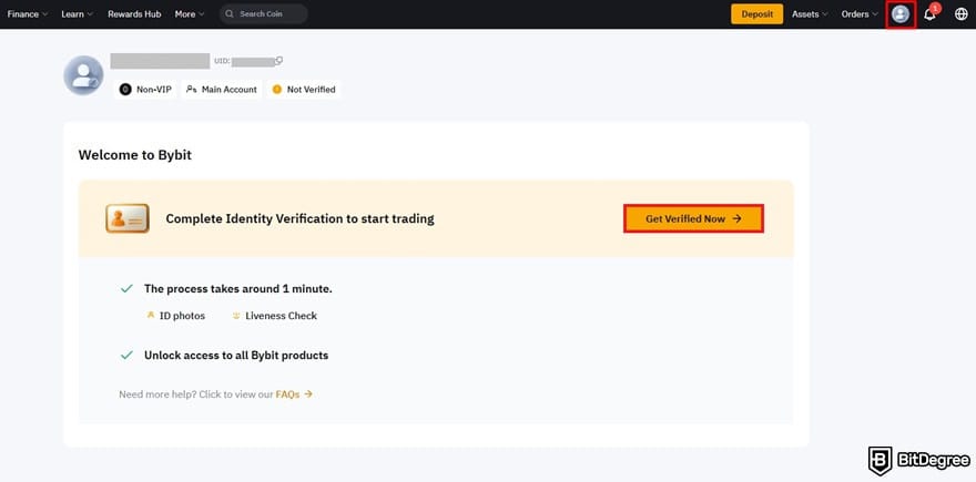 How to buy USDC: the identity verification page on Bybit.