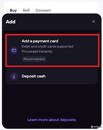 How to buy USDC: adding a payment card details on Kraken.