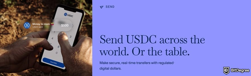 How to buy USDC: sending USDC banner on the official USDC website.