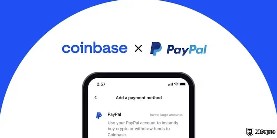How to buy USDT with PayPal: the Coinbase x PayPal banner.