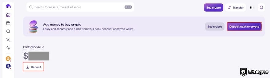 How to buy USDT with PayPal: Kraken's dashboard with the deposit buttons outlined.