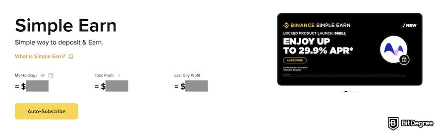 How to buy USDT with PayPal: the Simple Earn page on Binance.