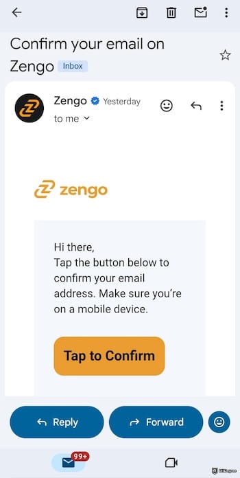 How to buy USDT with PayPal: Zengo's confirmation email.