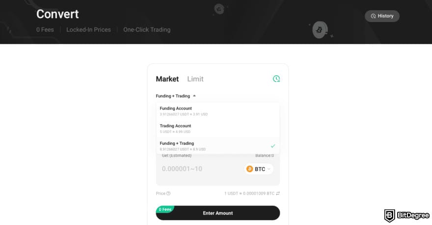 How to buy USUAL crypto: the KuCoin Convert page with the funding drop-down menu opened.