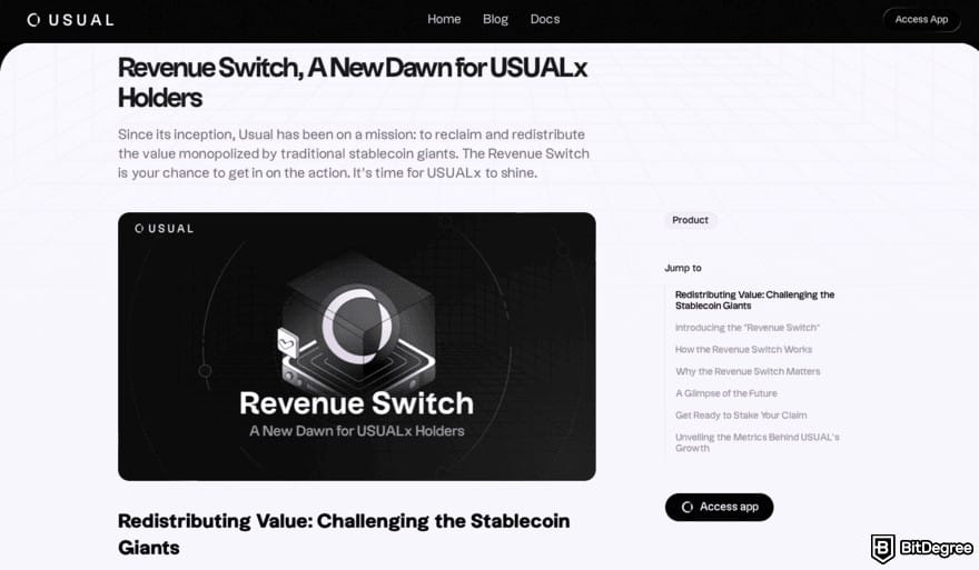 How to buy USUAL crypto: a description of the Revenue Switch.
