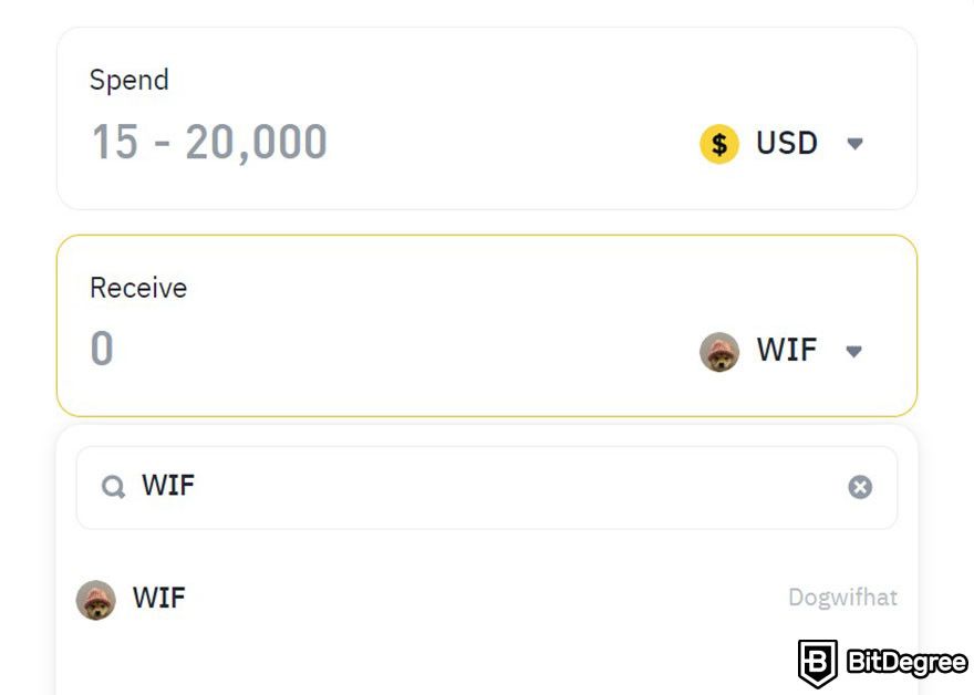 How to buy WIF: : the buy order for WIF with USD on Binance's website.