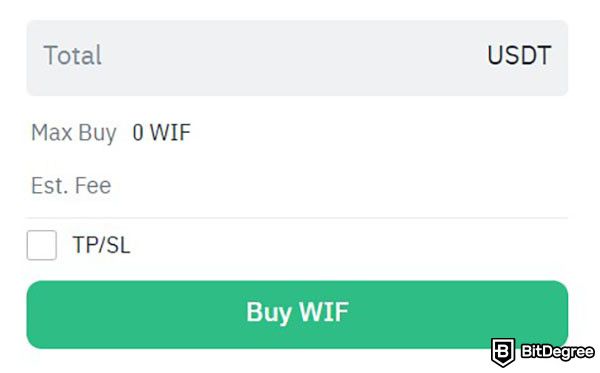 How to buy WIF: the Buy WIF button on Binance's trading interface.