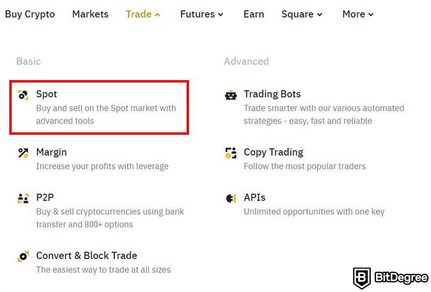 How to buy WIF: the spot trading menu on Binance's website.