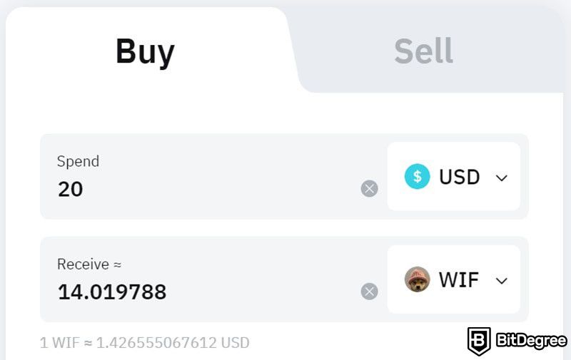 How to buy WIF: the buy order form on Bybit's One-Click Buy page.