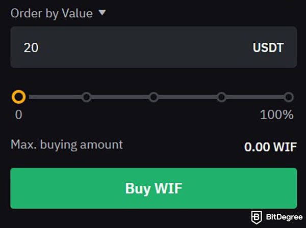 How to buy WIF: the Buy WIF button on Bybit's spot trading interface.