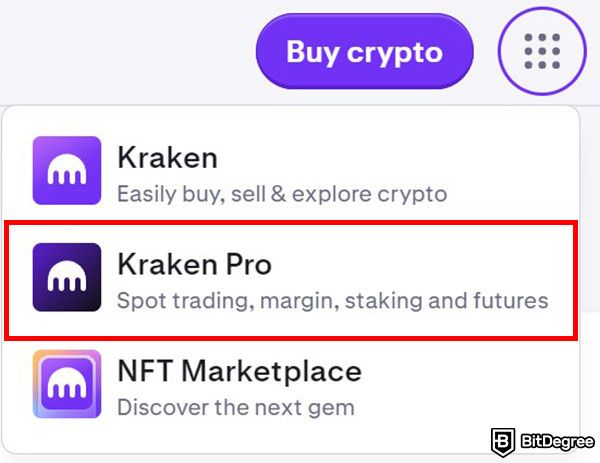 How to buy WIF: the options to change platform type on Kraken.