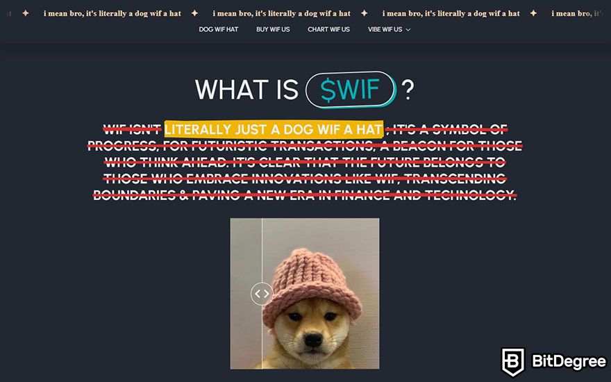 How to buy WIF: the homepage for Dogwifhat's official website.