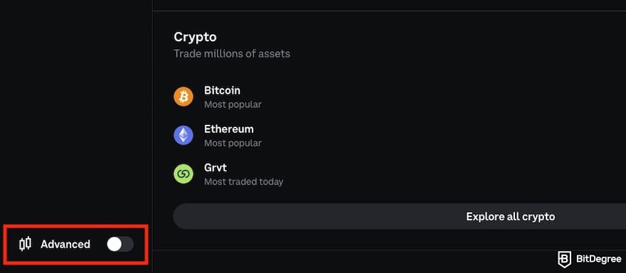 How to buy World Liberty Financial crypto: the Advanced toggle on Coinbase outlined.