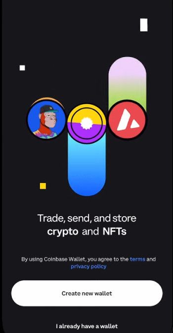 How to buy World Liberty Financial crypto: the create wallet page on the Coinbase Wallet app.