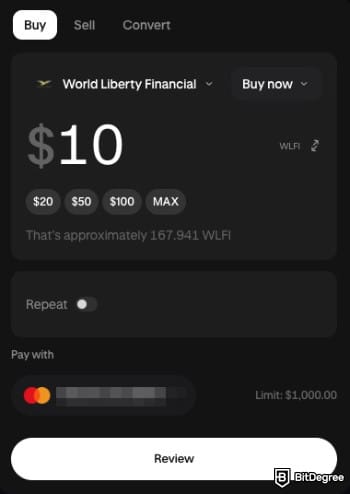 How to buy World Liberty Financial crypto: Kraken's order form to purchase WLFI.