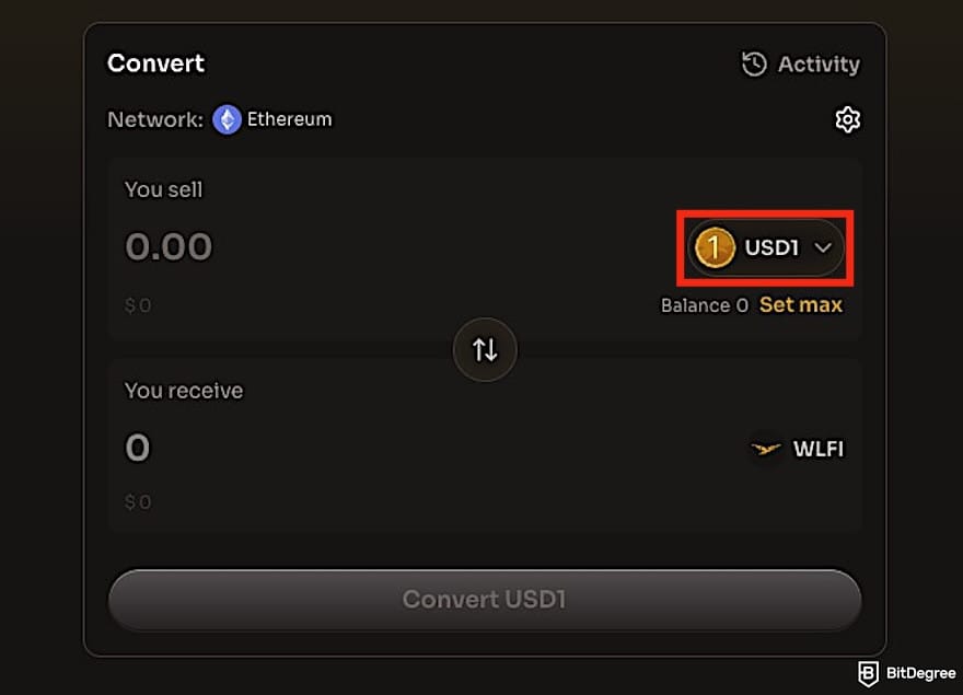 How to buy World Liberty Financial crypto: the stablecoin selection on the WLFI website.