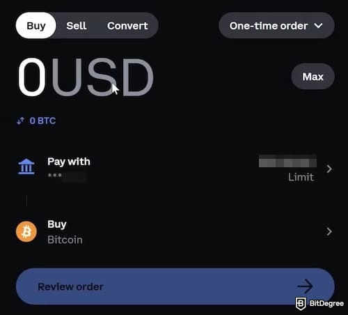 How to buy World Liberty Financial crypto: Coinbase's order form on its Simple Buy feature.