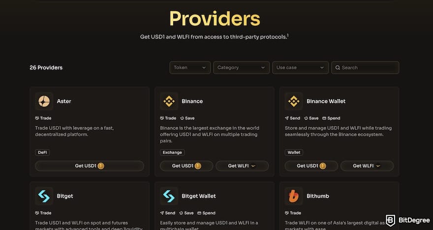 How to buy World Liberty Financial crypto: USD1 and WLFI providers.
