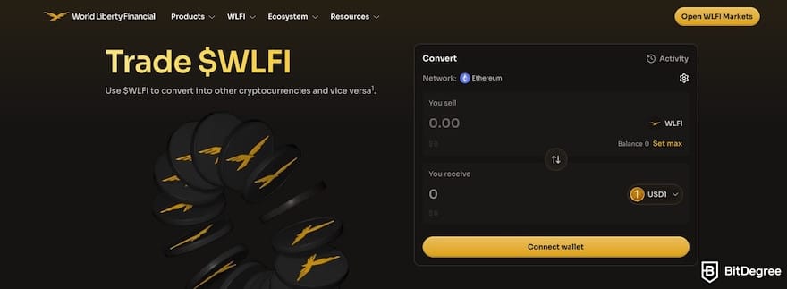 How to buy World Liberty Financial crypto: WLFI trading page on the website.
