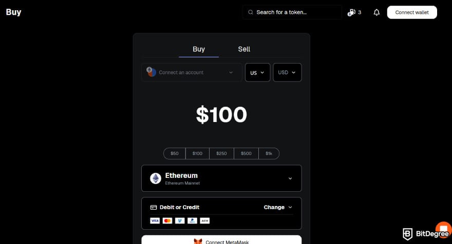 How to buy XYZVerse: the [Buy] tab on MetaMask.