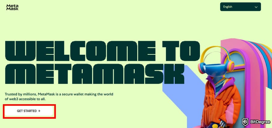 How to buy XYZVerse: the [Get Started] button on Welcome to MetaMask page.
