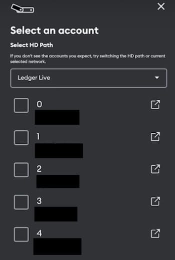 How to buy XYZVerse: select an account on Ledger Live to connect to MetaMask.