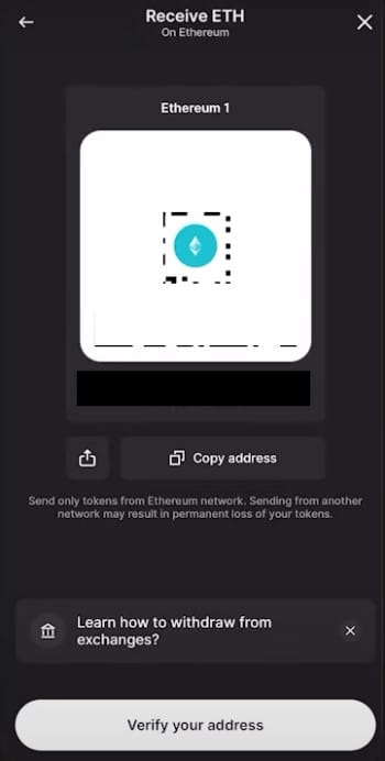 How to buy XYZVerse: the ETH wallet address on Ledger Live.