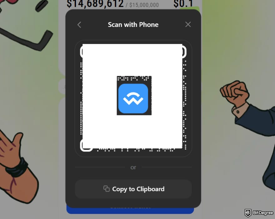 How to buy XYZVerse: the QR code with WalletConnect.