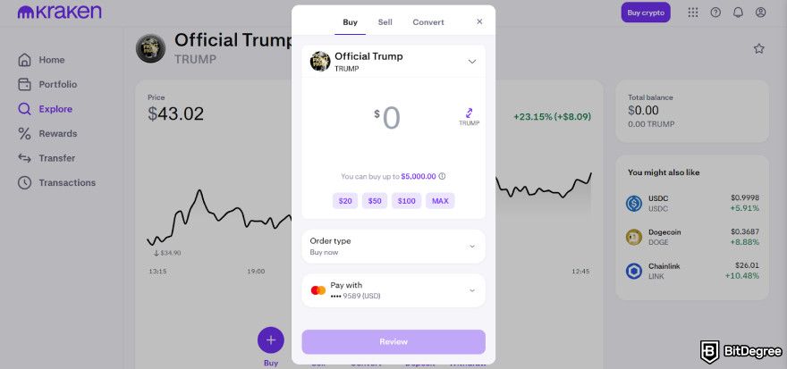 How to buy Trump crypto coin: buying Trump on Kraken.