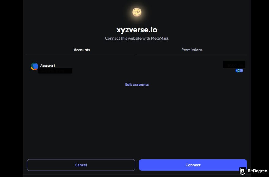 How to buy XYZVerse: connect the website to MetaMask.