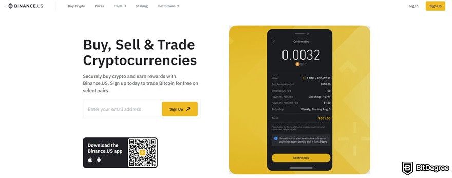 How to bypass US crypto laws: the Binance US homepage.