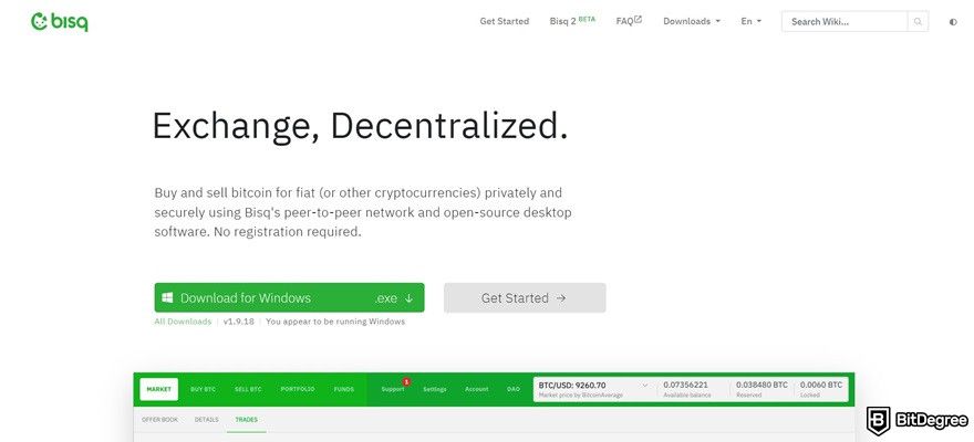 How to bypass US crypto laws: the Bisq homepage.