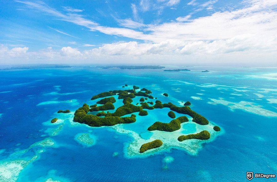 How to bypass US crypto laws: a view of 70 islands in Palau from above.