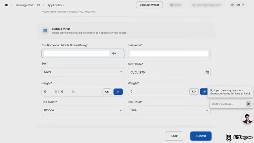 How to bypass US crypto laws: a form for personal details.