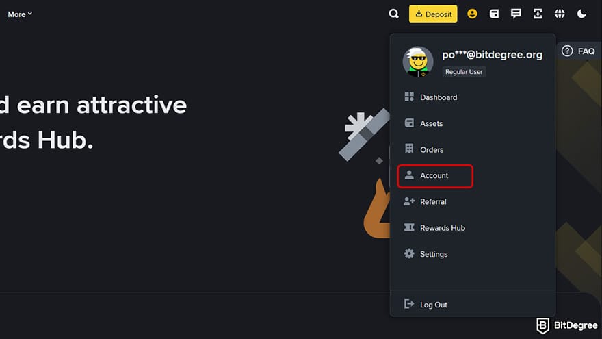 How to cash out Bitcoin: Binance account tab.