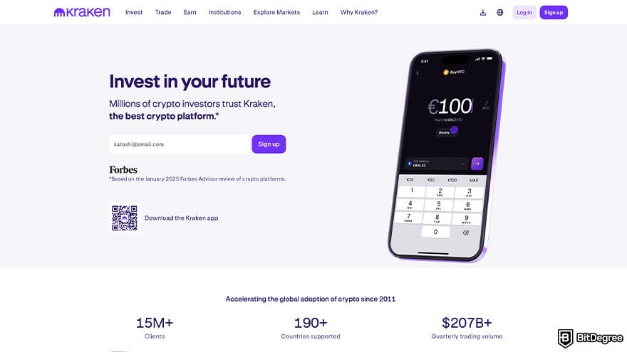 How to cash out Bitcoin: Kraken homepage.