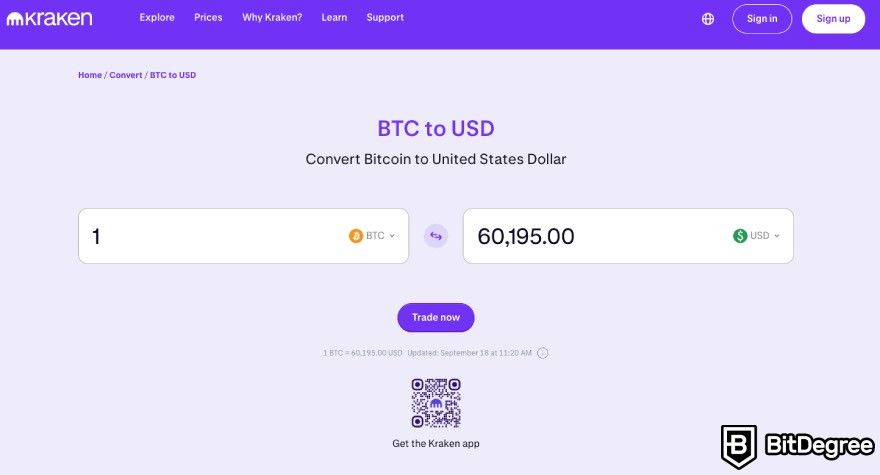 How to cash out Bitcoin: The option to sell Bitcoin for USD on Kraken.