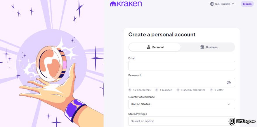 How to cash out Ethereum: sign up to Kraken page.