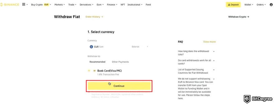 How to cash out Ethereum: Withdraw Fiat page.